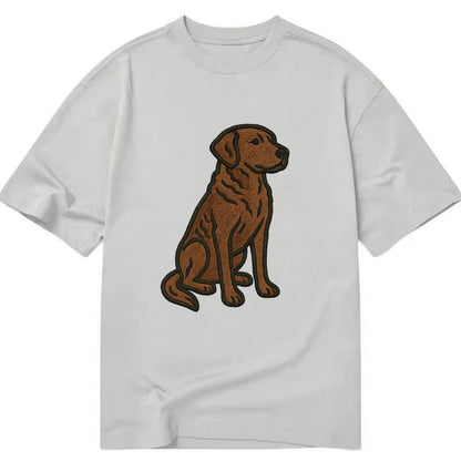 Chesapeake Bay Retriever - Brown wavy coat embroidered sitting pose - Classic T-shirt - Grey