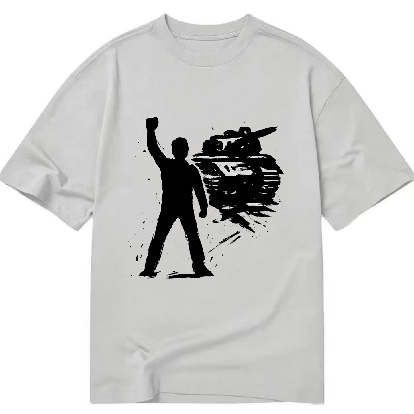 Single figure standing against tank - courage and resistance ink art - Classic T-shirt - Grey