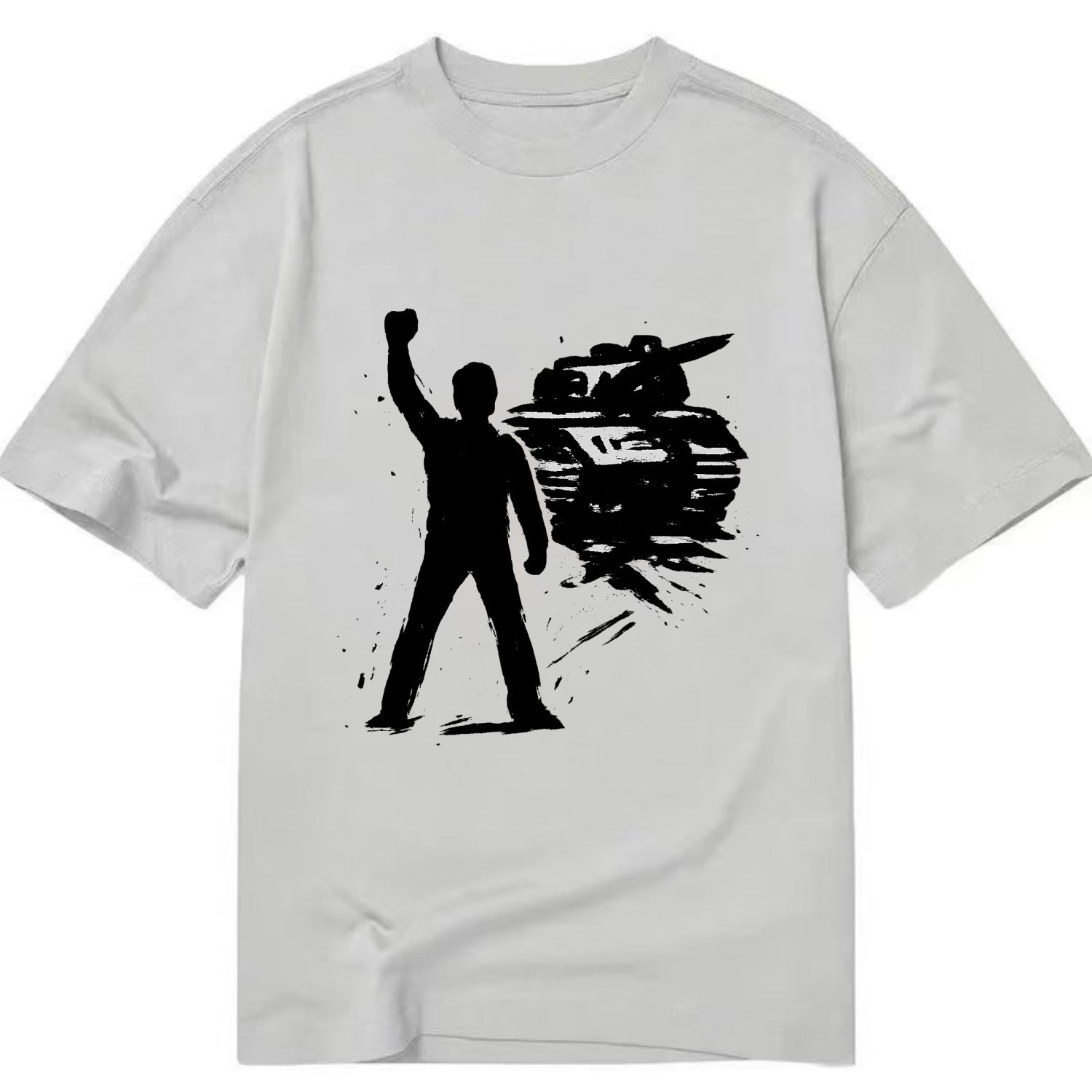 Single figure standing against tank - courage and resistance ink art - Classic T-shirt - Grey