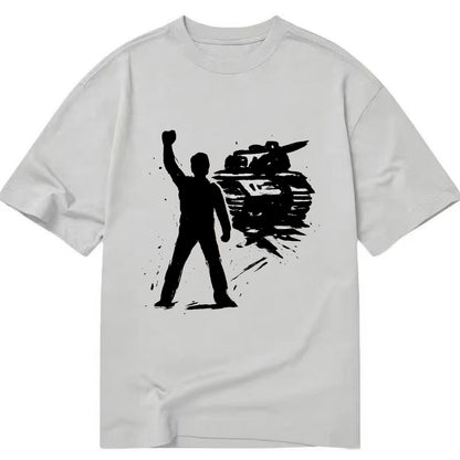 Single figure standing against tank - courage and resistance ink art - Classic T-shirt - Grey