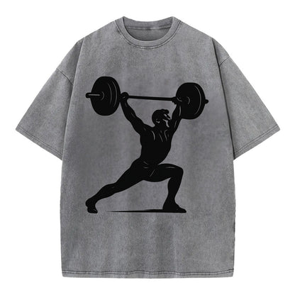 Weightlifter doing overhead snatch - Vintage T-shirt - Grey