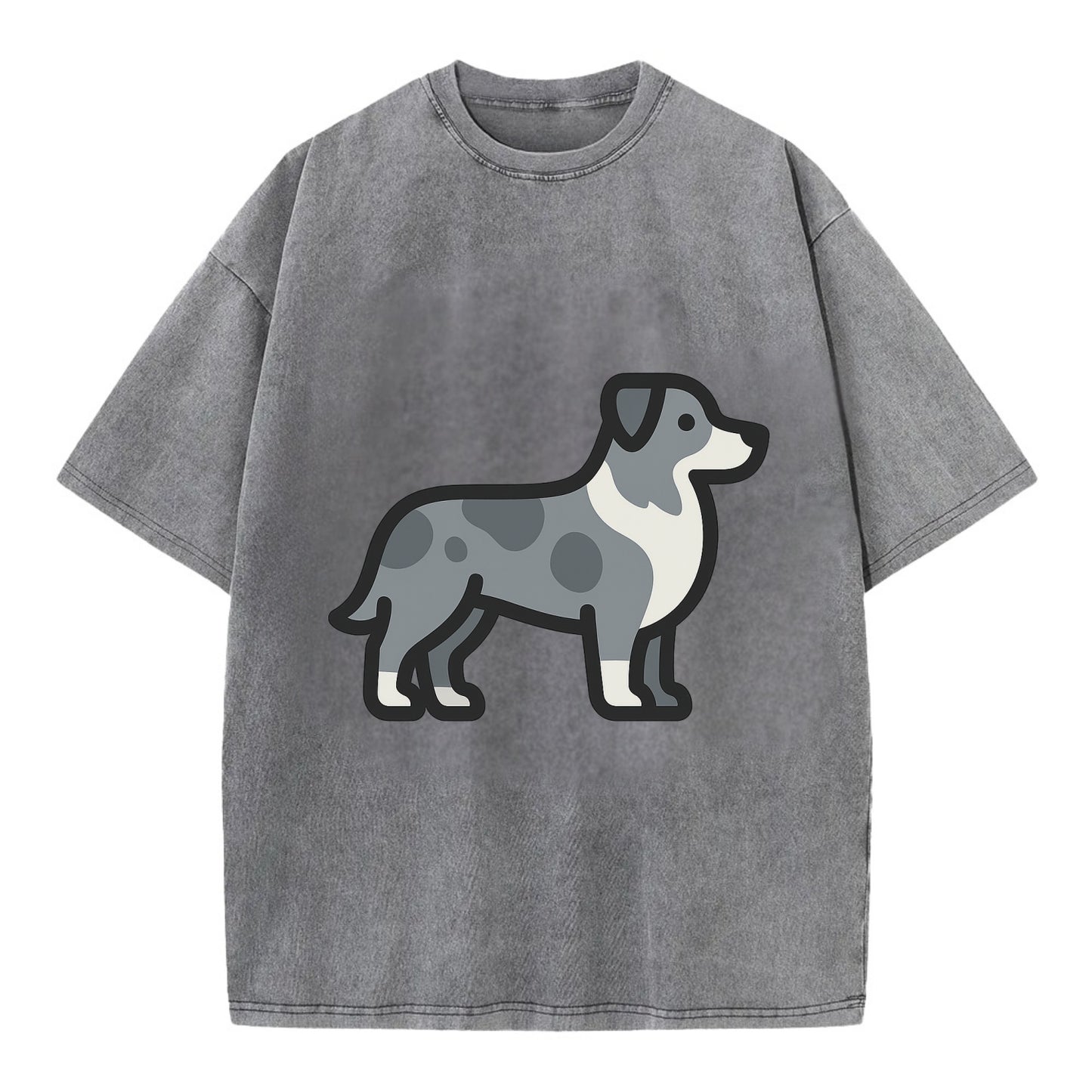 Australian Shepherd - Blue merle flat side profile - Vintage T-shirt - Grey