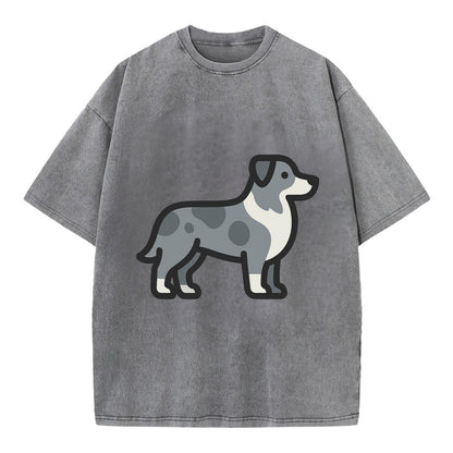 Australian Shepherd - Blue merle flat side profile - Vintage T-shirt - Grey