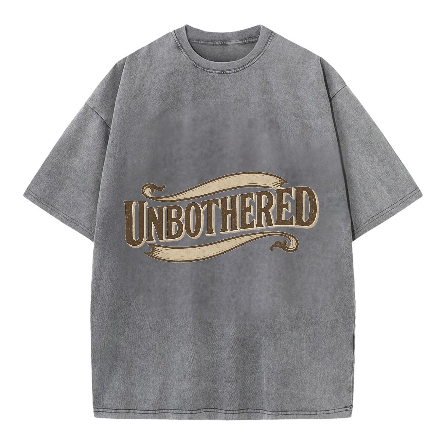 Bold typography design - "UNBOTHERED" - not affected, staying calm - Vintage T-shirt - Grey
