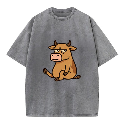 The Cow Judging Silently - Vintage T-shirt - Grey
