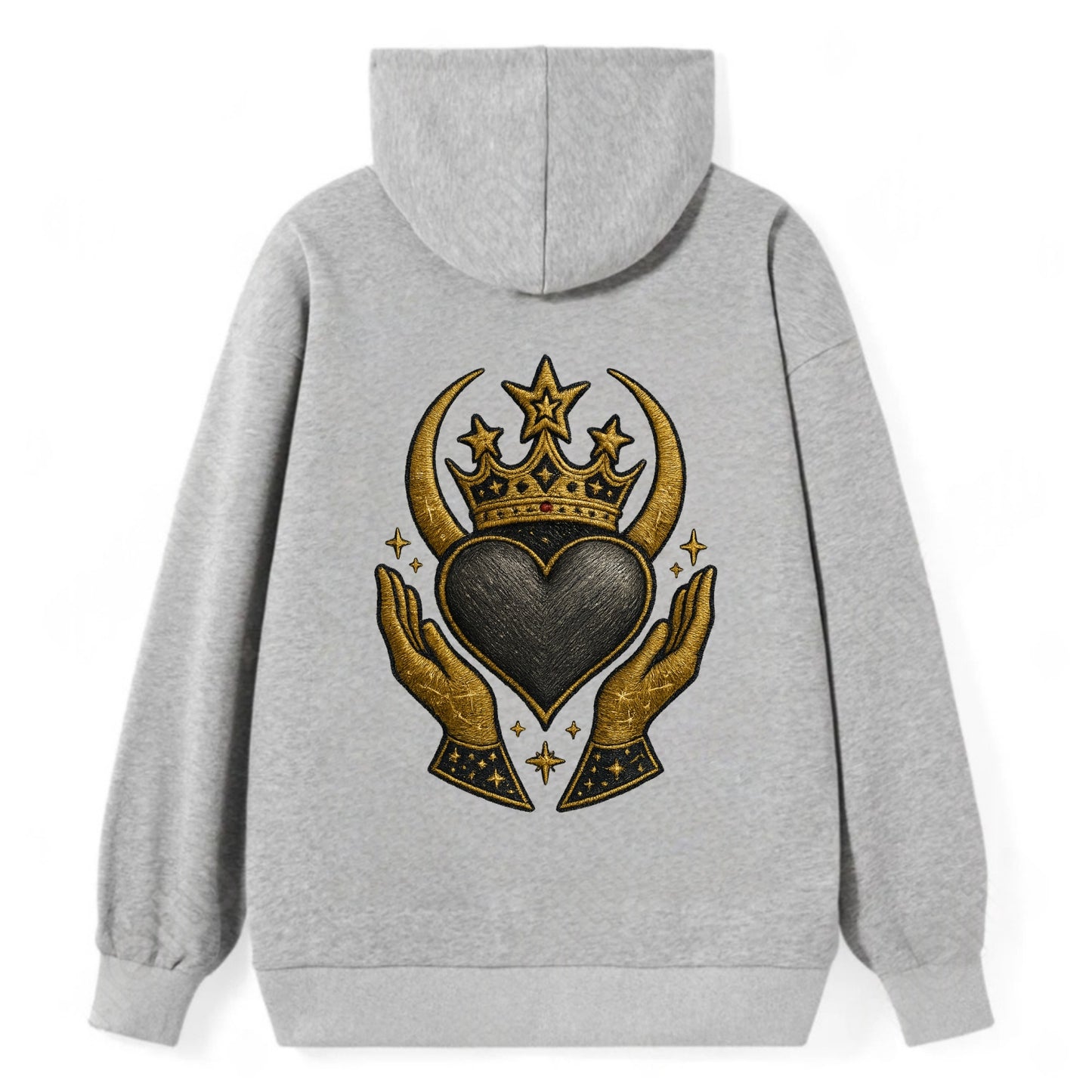 Celtic knot crown with woven strands merging into copper hands shielding - Classic Pullover Hoodie - Grey