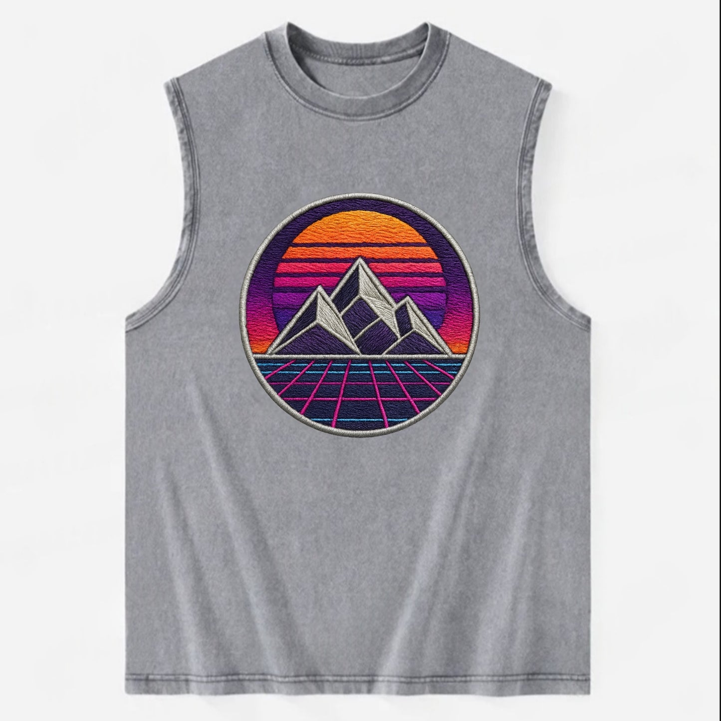 Retrowave Mountains - Vintage Washed Tank - Grey