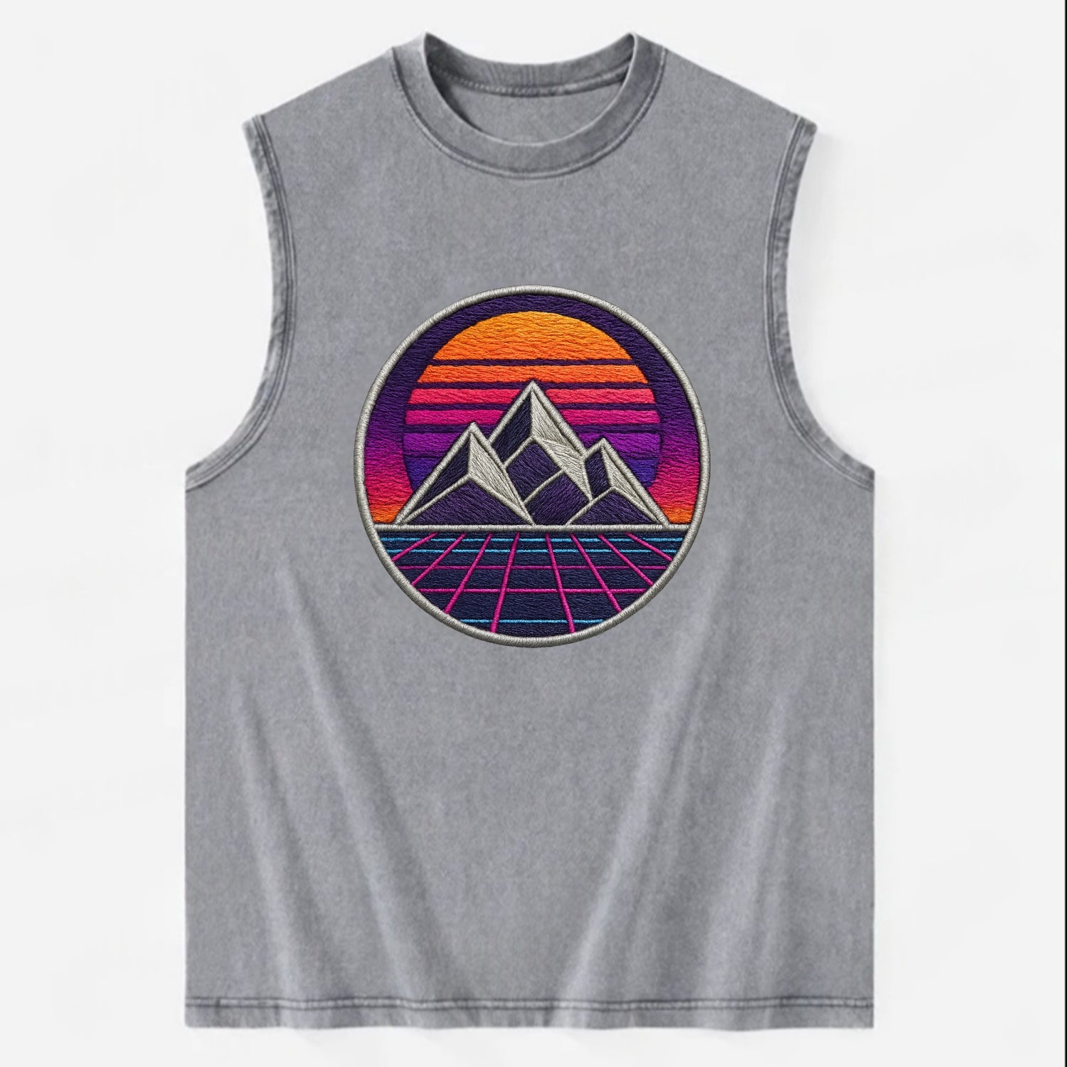 Retrowave Mountains - Vintage Washed Tank - Grey