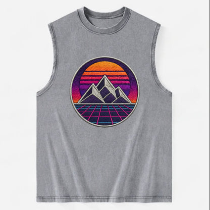 Retrowave Mountains - Vintage Washed Tank - Grey