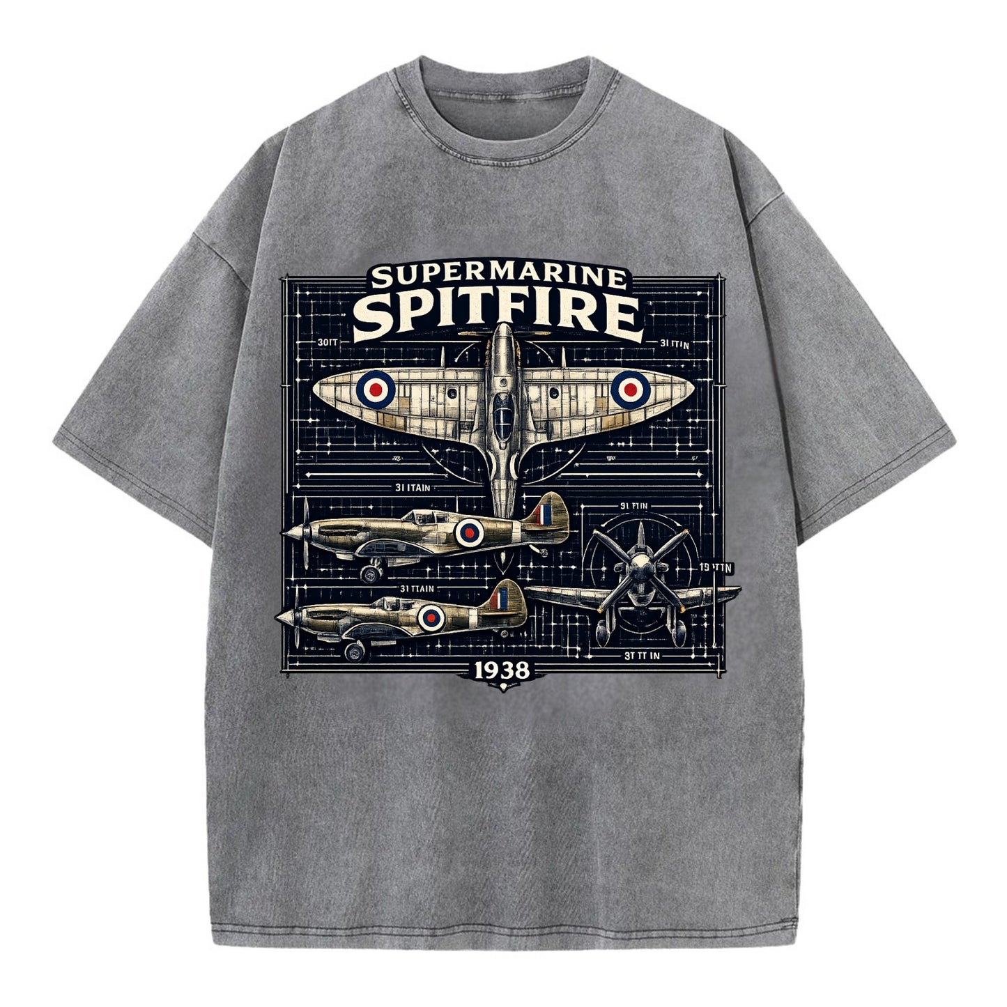Spitfire Blueprint - Vintage T-shirt - Grey
