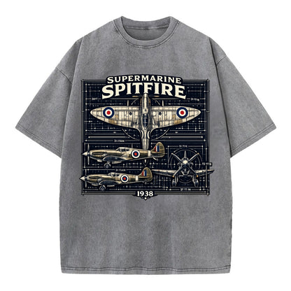 Spitfire Blueprint - Vintage T-shirt - Grey