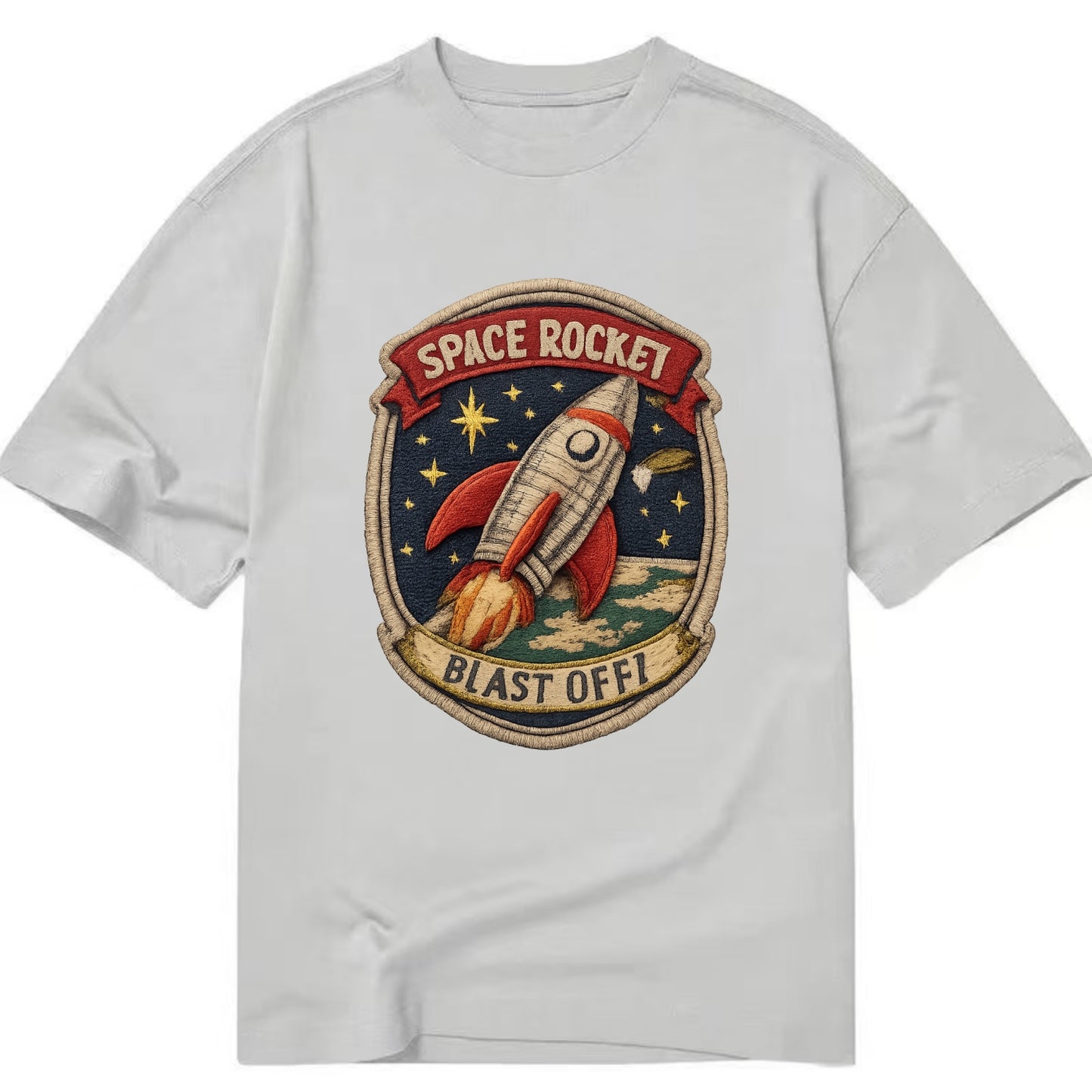 RETRO ROCKET - 1950s space rocket in silver and red , atomic age - Classic T-shirt - Grey