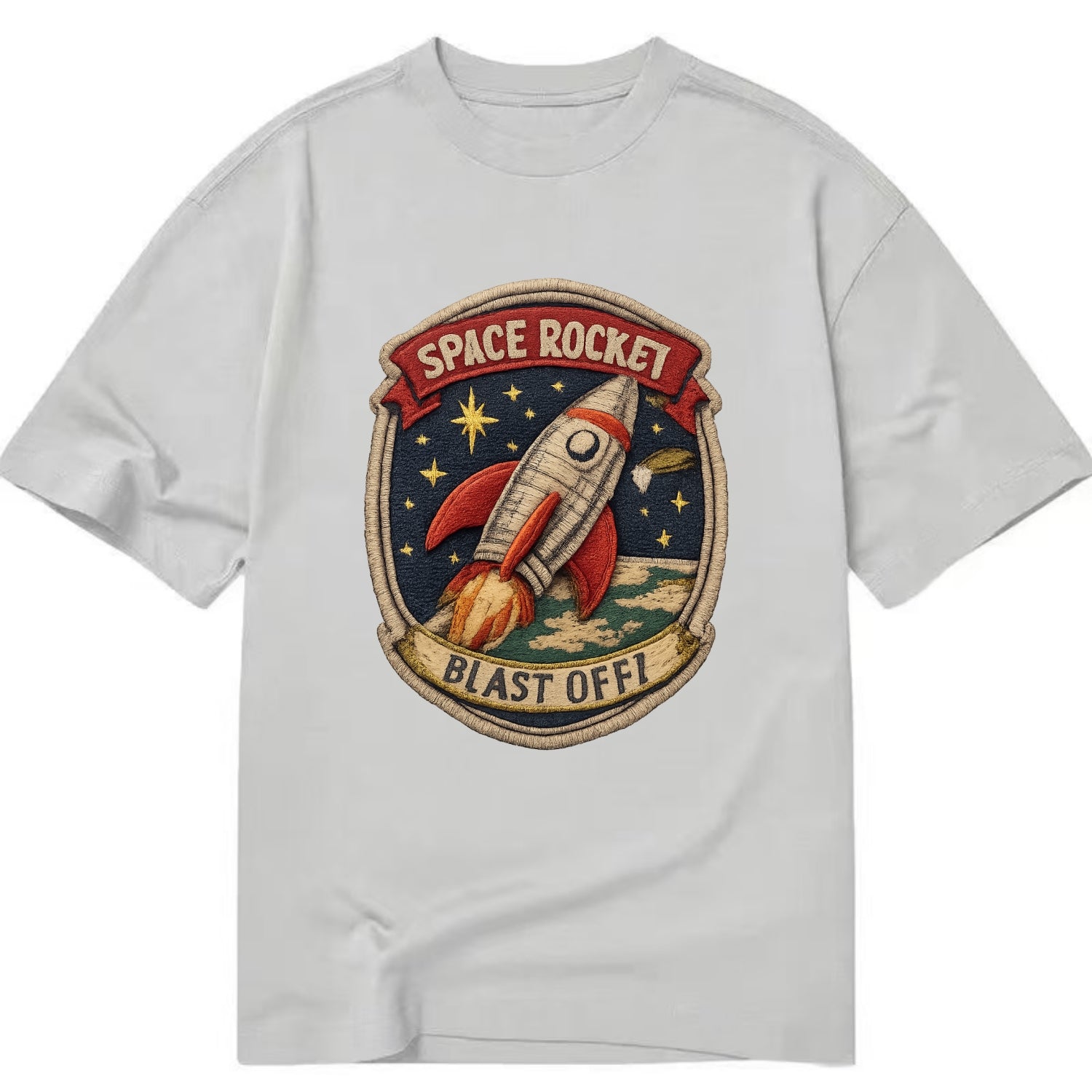 RETRO ROCKET - 1950s space rocket in silver and red , atomic age - Classic T-shirt - Grey