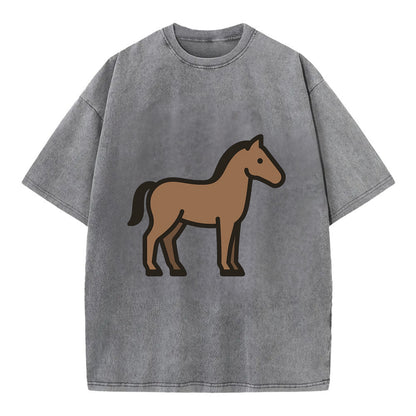 Horse - Brown standing pose flat side profile - Vintage T-shirt - Grey