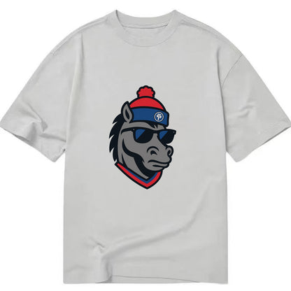 Detroit Stallion wearing Pistons red and blue beanie with piston patch and - Classic T-shirt - Grey