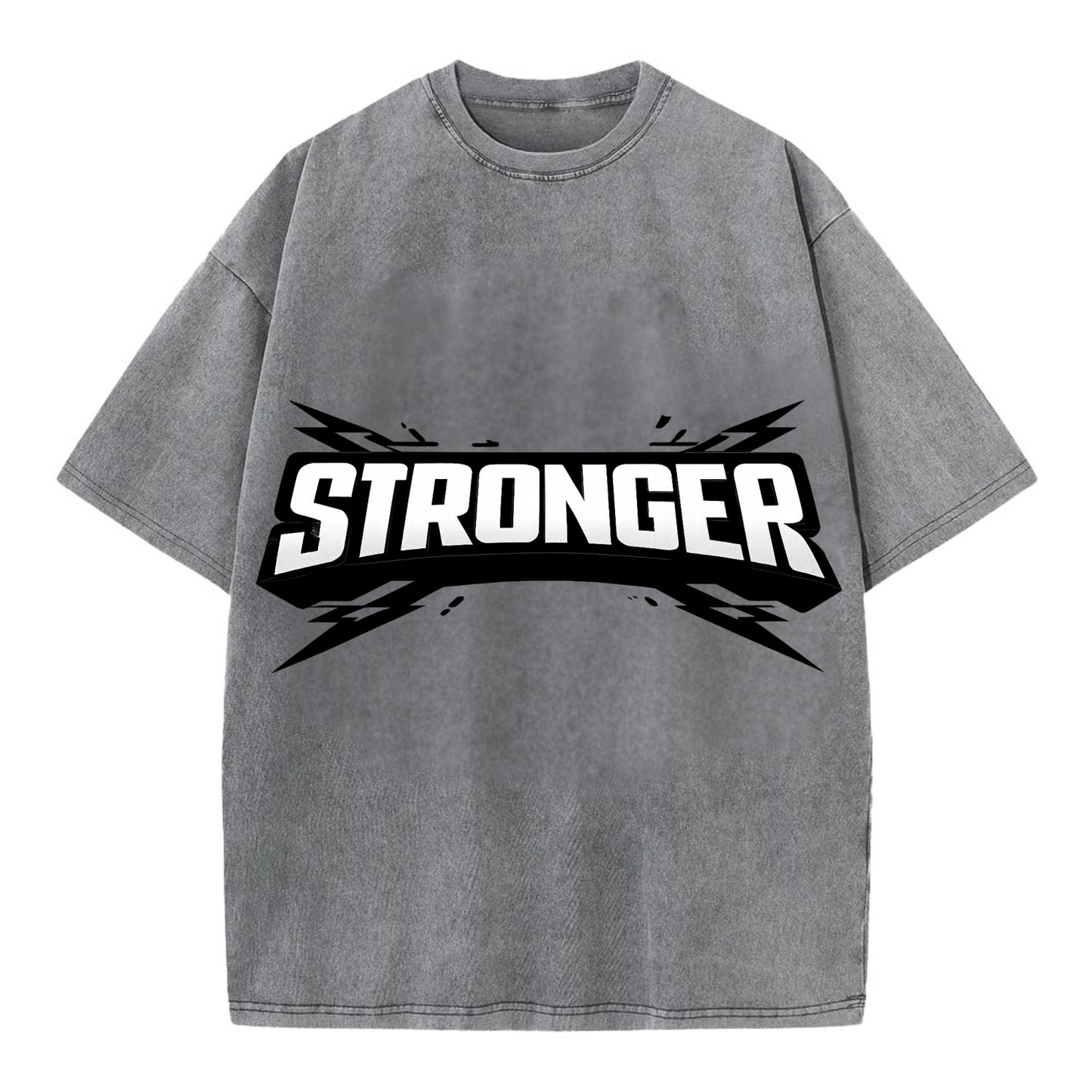 Bold typography design - "STRONGER" - getting better, building power - Vintage T-shirt - Grey