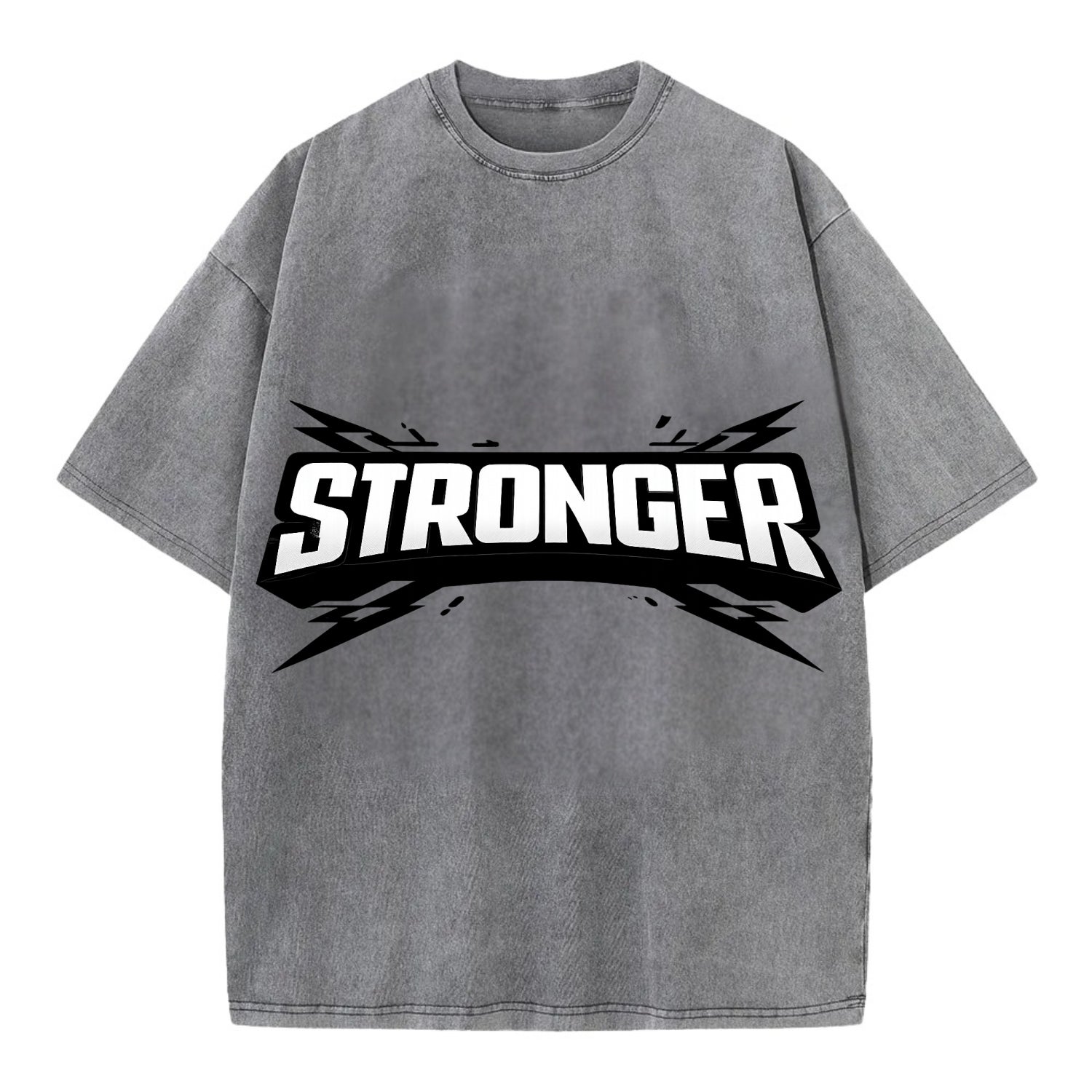 Bold typography design - "STRONGER" - getting better, building power - Vintage T-shirt - Grey