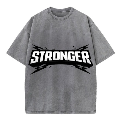 Bold typography design - "STRONGER" - getting better, building power - Vintage T-shirt - Grey