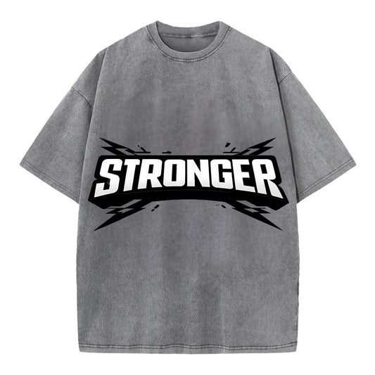 Bold typography design - "STRONGER" - getting better, building power - Vintage T-shirt - Grey