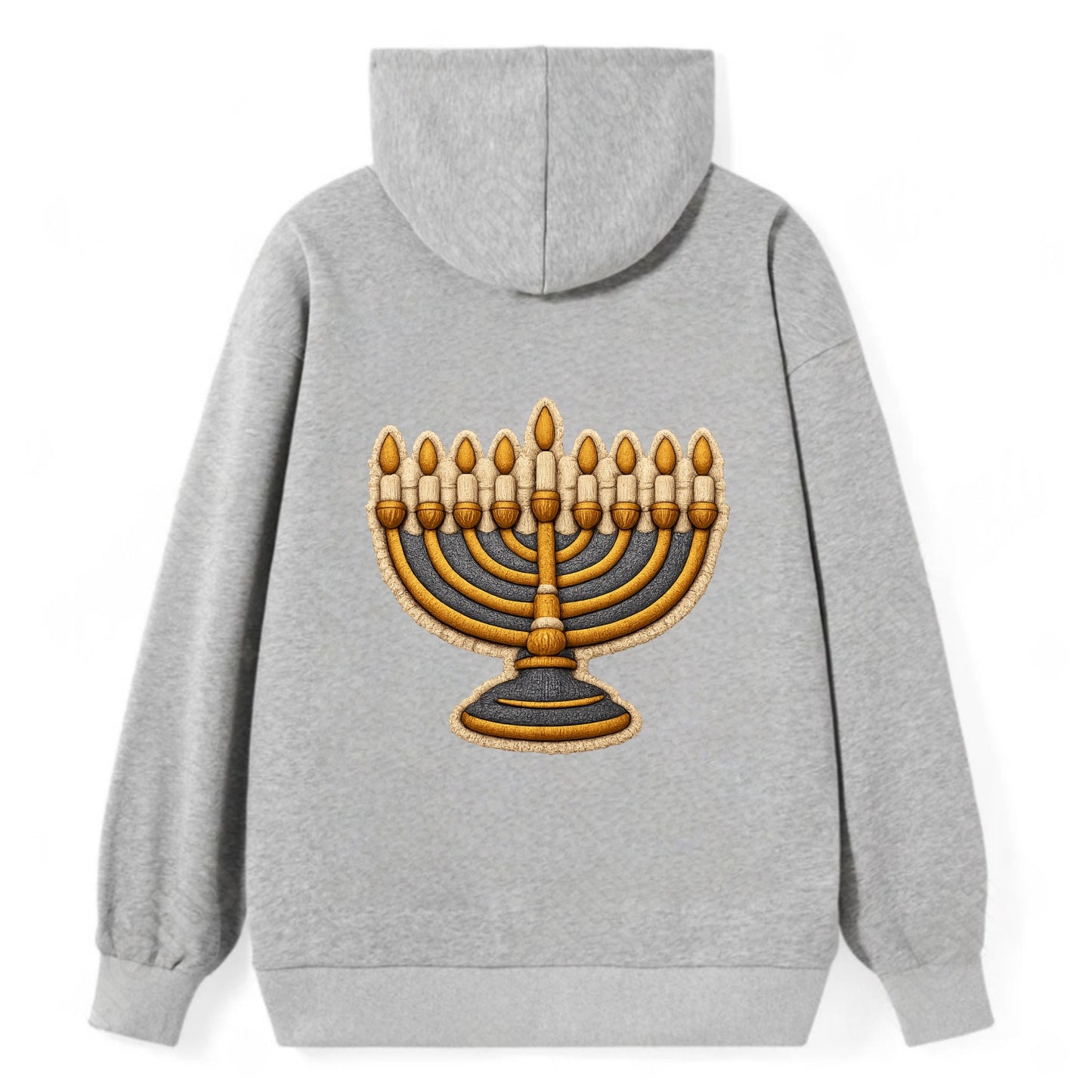 MENORAH LIGHTS - nine branch candelabra in gold and blue , Hanukkah - Classic Pullover Hoodie - Grey