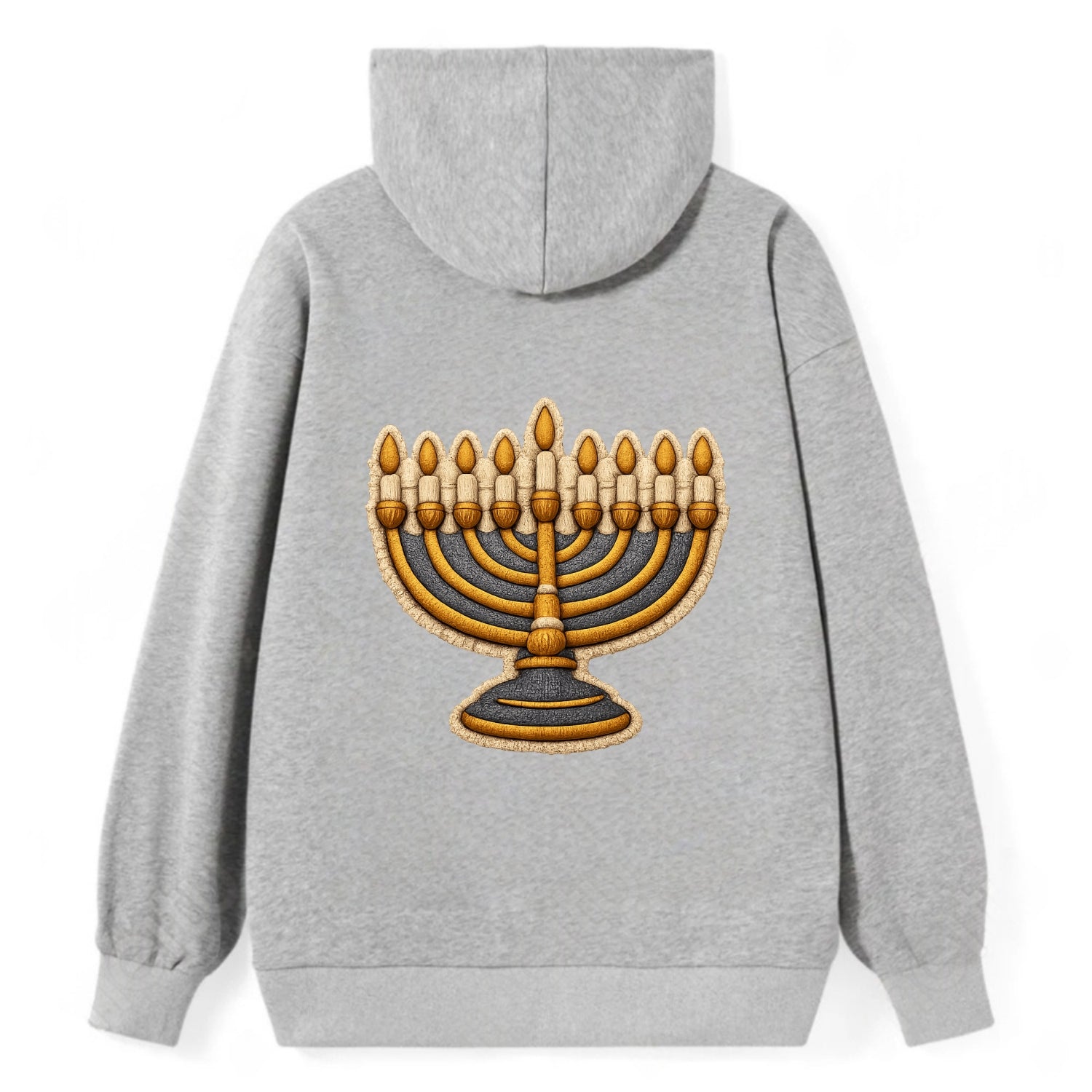 MENORAH LIGHTS - nine branch candelabra in gold and blue , Hanukkah - Classic Pullover Hoodie - Grey