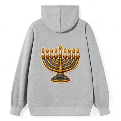 MENORAH LIGHTS - nine branch candelabra in gold and blue , Hanukkah - Classic Pullover Hoodie - Grey