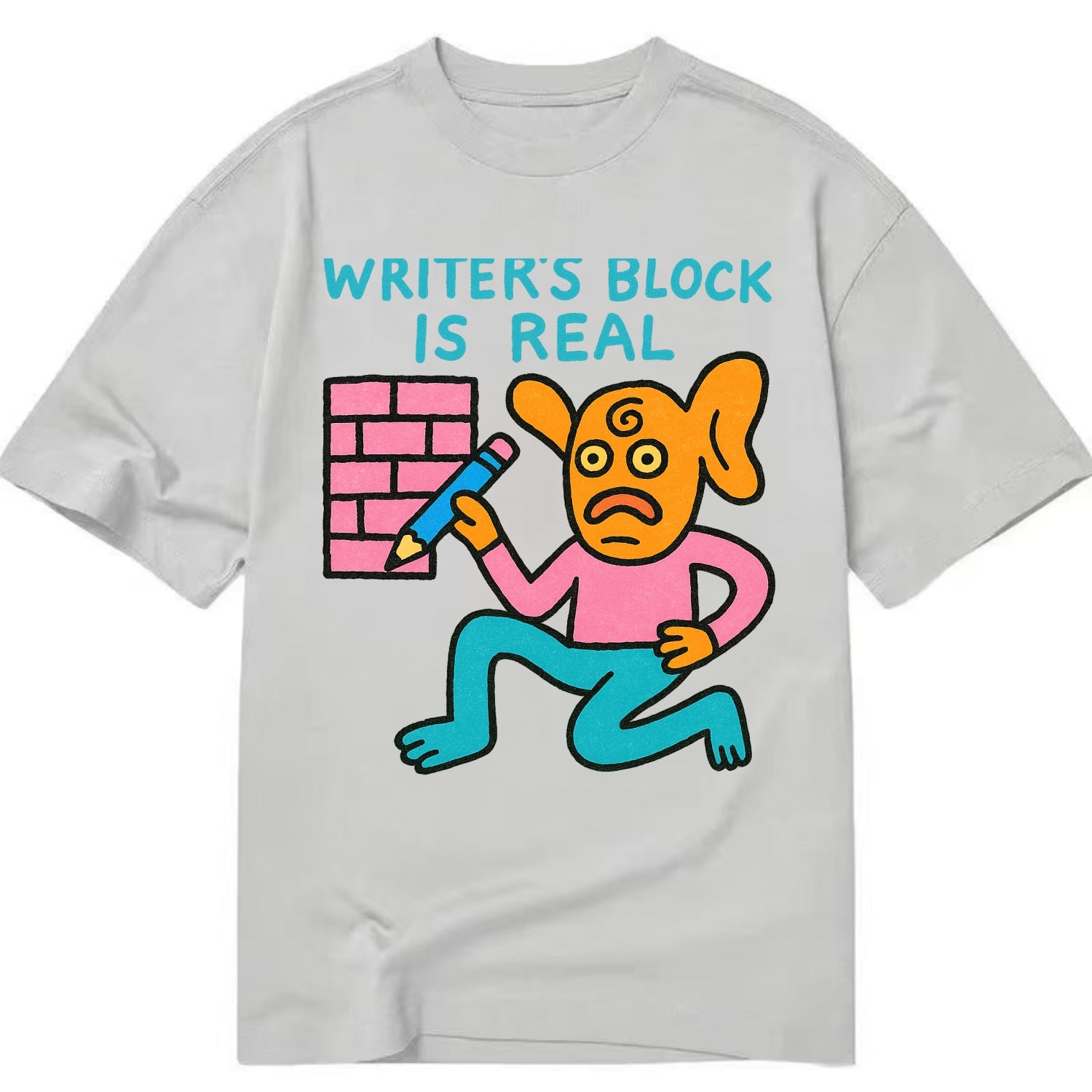 WRITERS BLOCK IS REAL | Brick wall with pencil - Classic T-shirt - Grey
