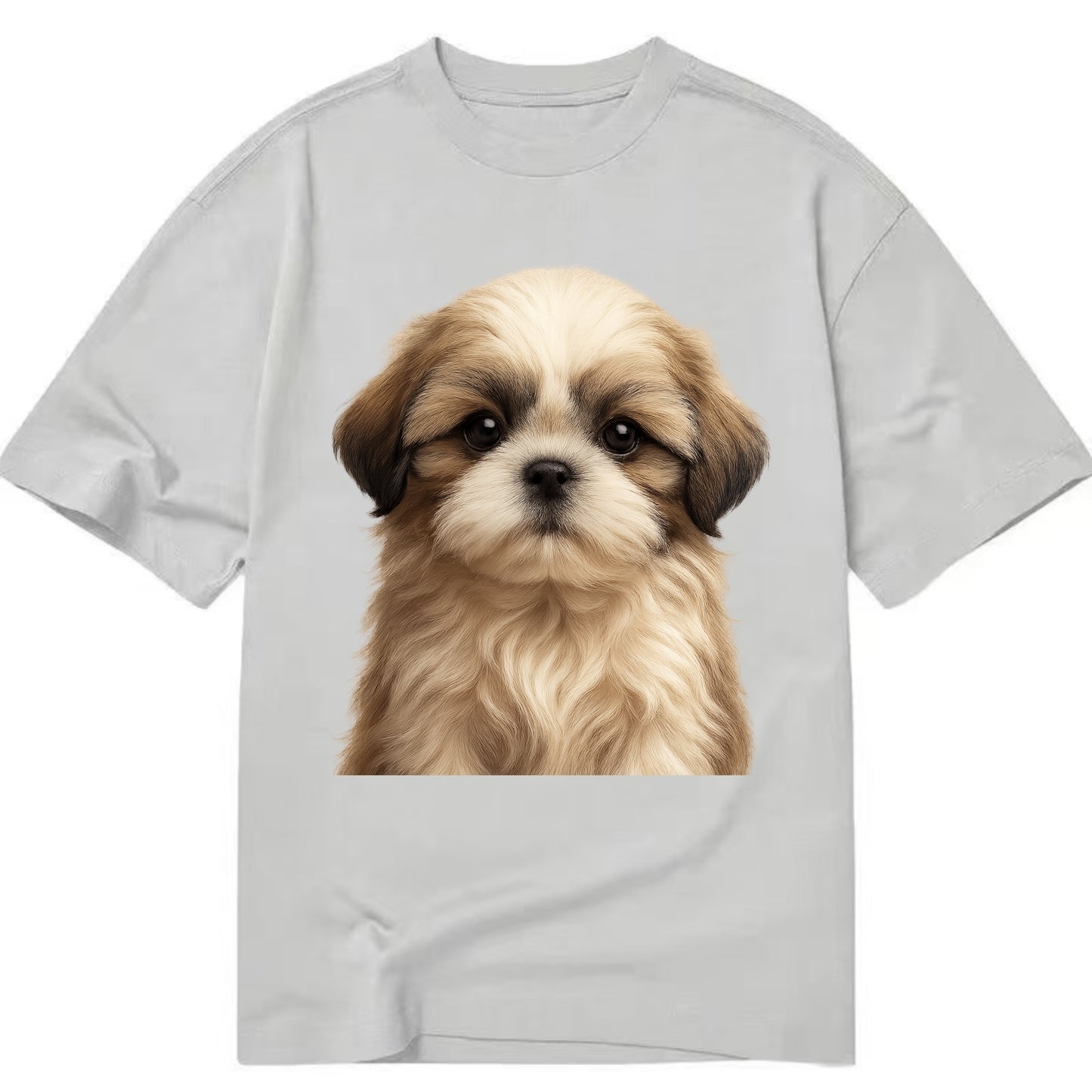 Baby Shih Tzu Puppy - long flowing coat, flat face, big dark eyes, front-facing, - Classic T-shirt - Grey