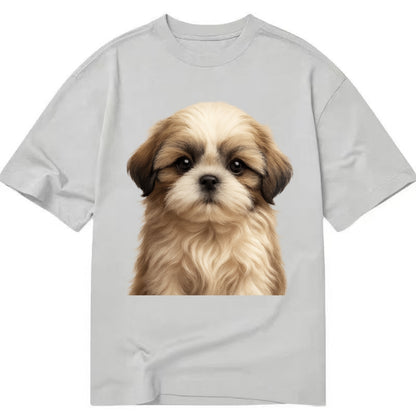 Baby Shih Tzu Puppy - long flowing coat, flat face, big dark eyes, front-facing, - Classic T-shirt - Grey