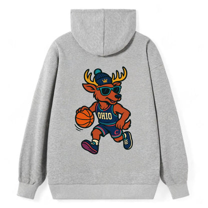 Ohio Deer wearing Cavs beanie with crown patch and wayfarer sunglasses - Classic Pullover Hoodie - Grey