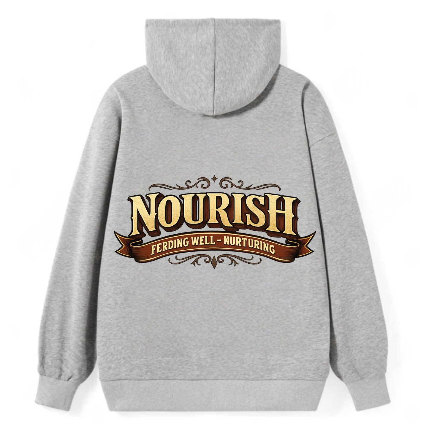 Bold typography design - "NOURISH" - feeding well, nurturing - Classic Pullover Hoodie - Grey