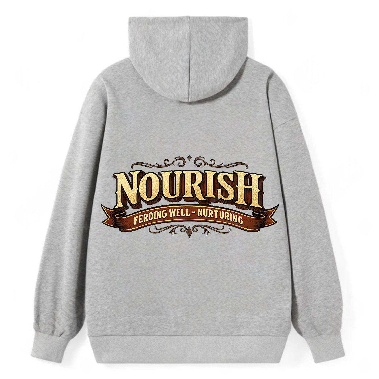 Bold typography design - "NOURISH" - feeding well, nurturing - Classic Pullover Hoodie - Grey