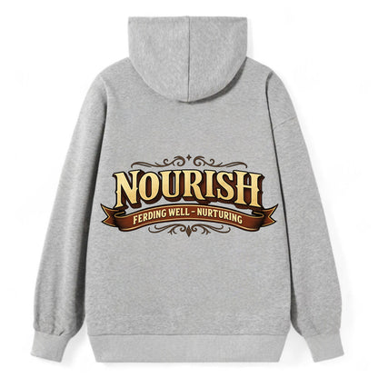 Bold typography design - "NOURISH" - feeding well, nurturing - Classic Pullover Hoodie - Grey