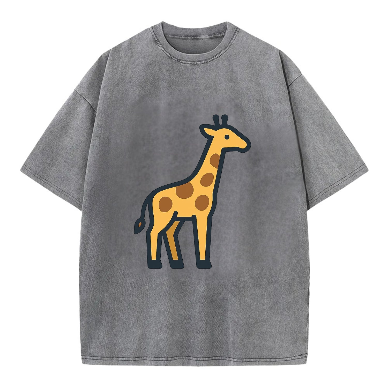 Giraffe - Yellow with brown patches flat side profile - Vintage T-shirt - Grey