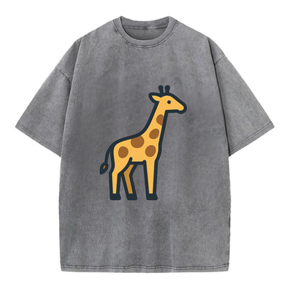 Giraffe - Yellow with brown patches flat side profile - Vintage T-shirt - Grey