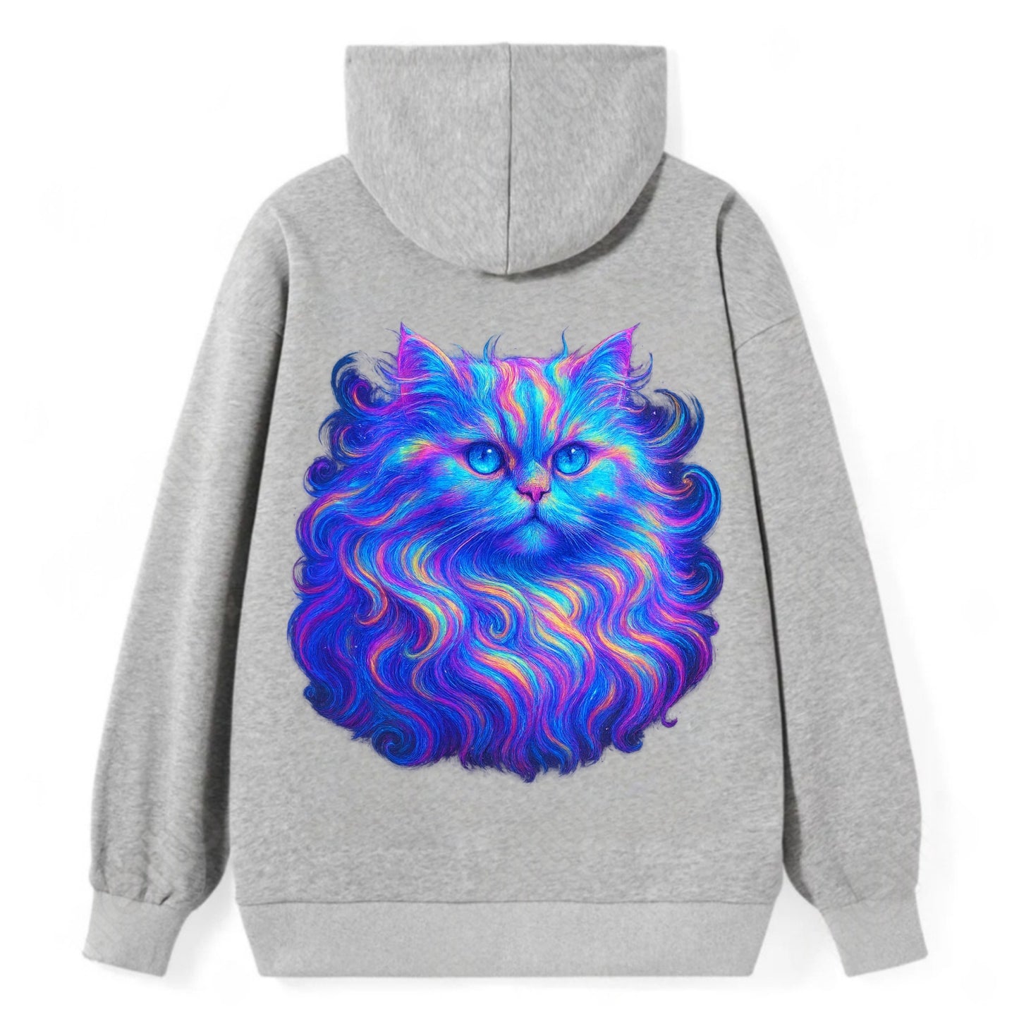 Luxurious Persian cat with flowing fur that refracts into rainbow prisms, - Classic Pullover Hoodie - Grey