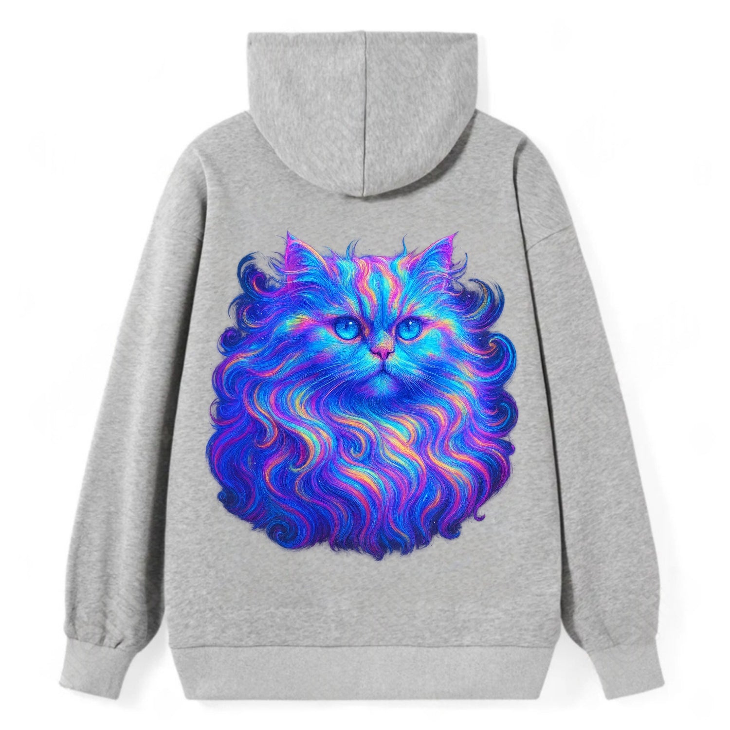 Luxurious Persian cat with flowing fur that refracts into rainbow prisms, - Classic Pullover Hoodie - Grey