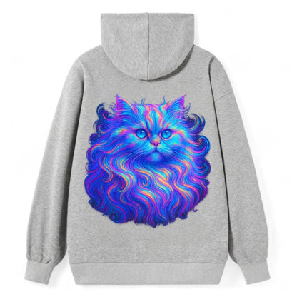 Luxurious Persian cat with flowing fur that refracts into rainbow prisms, - Classic Pullover Hoodie - Grey
