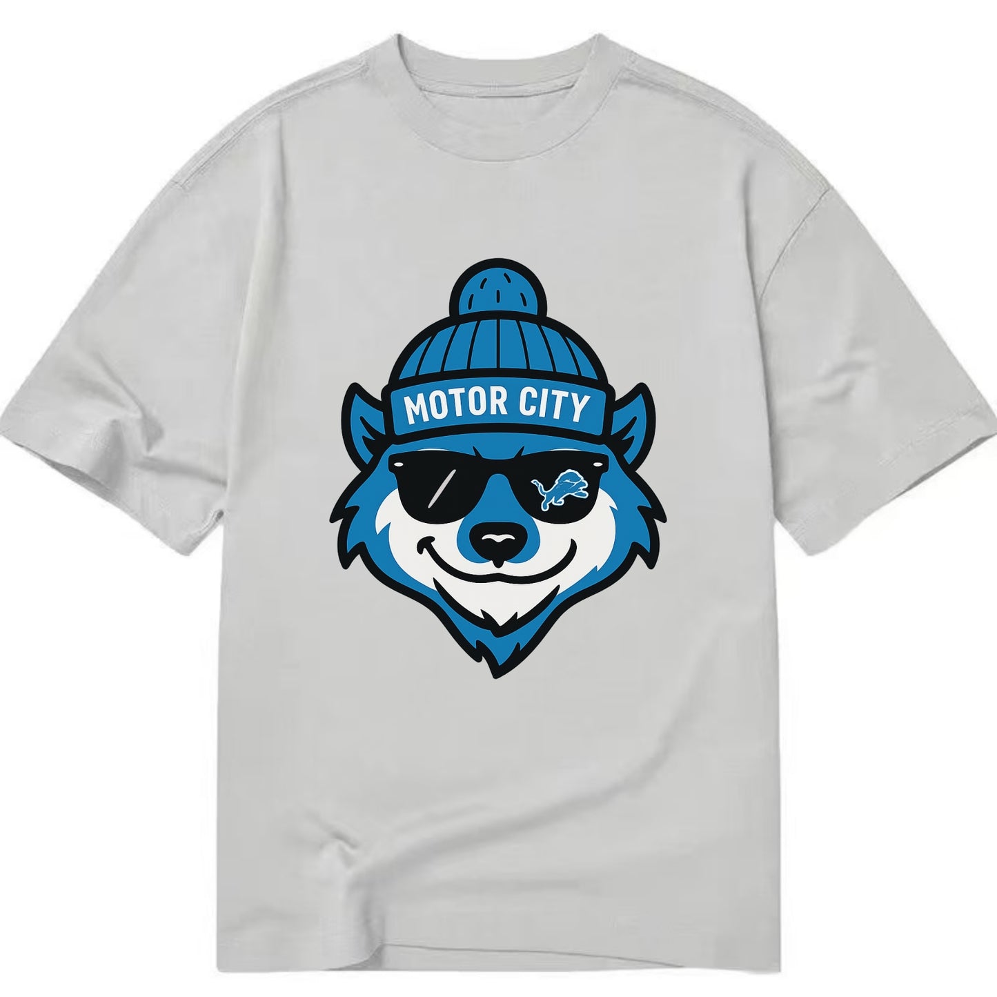 Motor City Wolverine wearing Lions beanie with gear patch and wayfarer sunglasses - Classic T-shirt - Grey