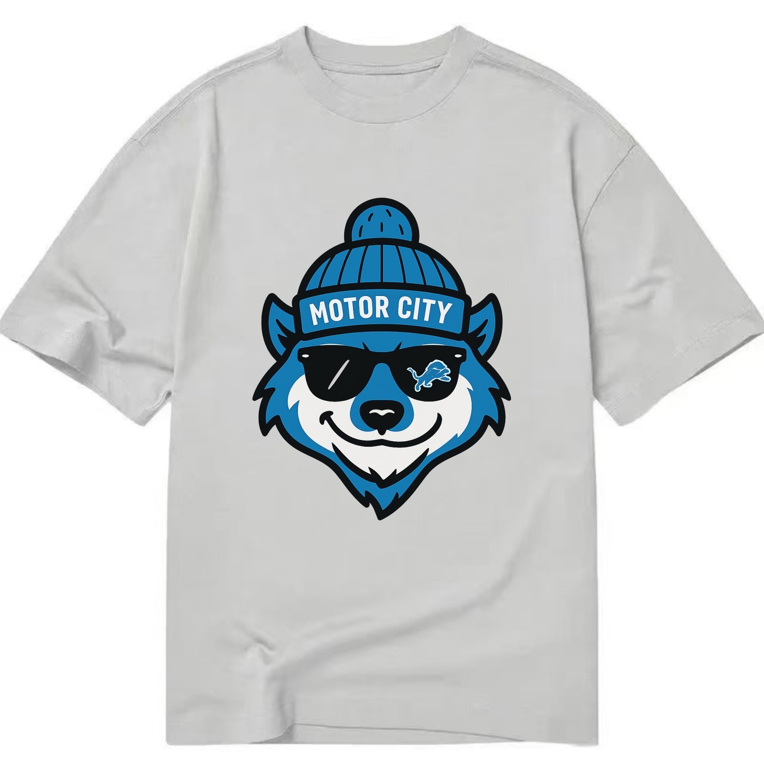 Motor City Wolverine wearing Lions beanie with gear patch and wayfarer sunglasses - Classic T-shirt - Grey