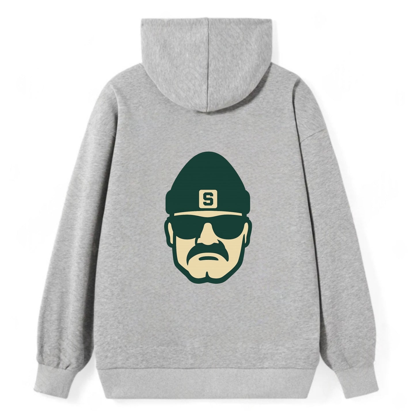 East Lansing Spartan wearing Michigan State beanie with S patch - Classic Pullover Hoodie - Grey
