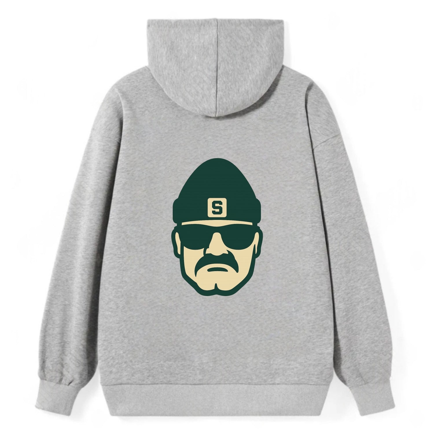 East Lansing Spartan wearing Michigan State beanie with S patch - Classic Pullover Hoodie - Grey
