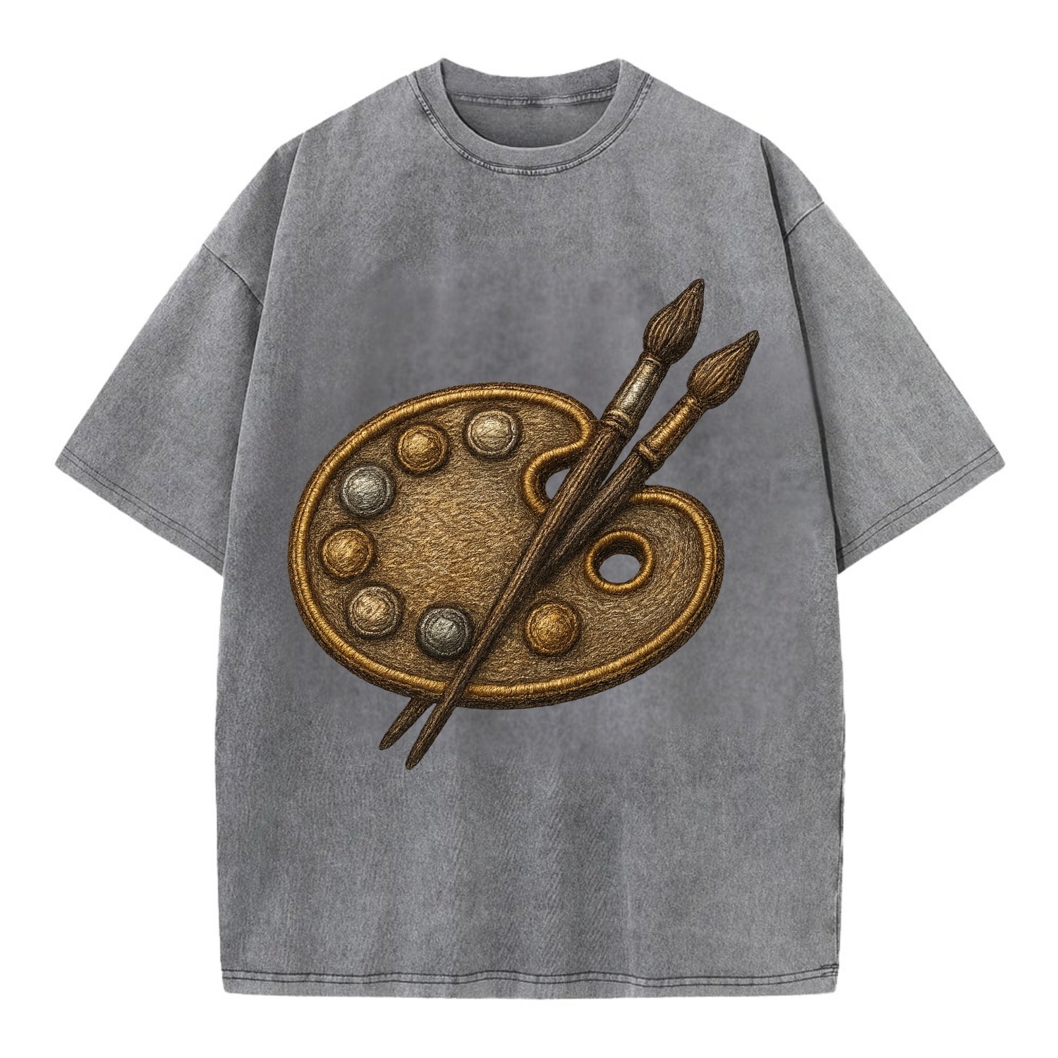 Artist palette with brushes - painter emblem - Vintage T-shirt - Grey