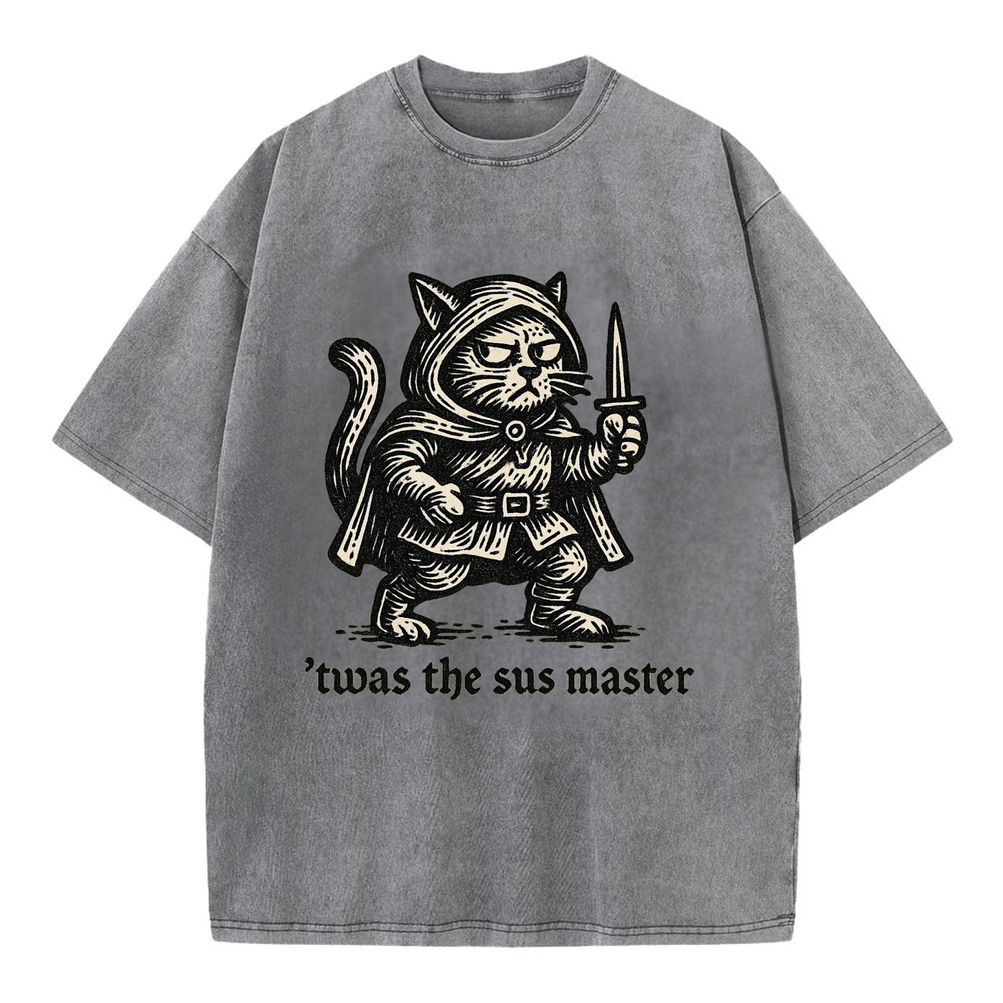 Sus Imposter Cat Spy  - Vintage T-shirt - Grey