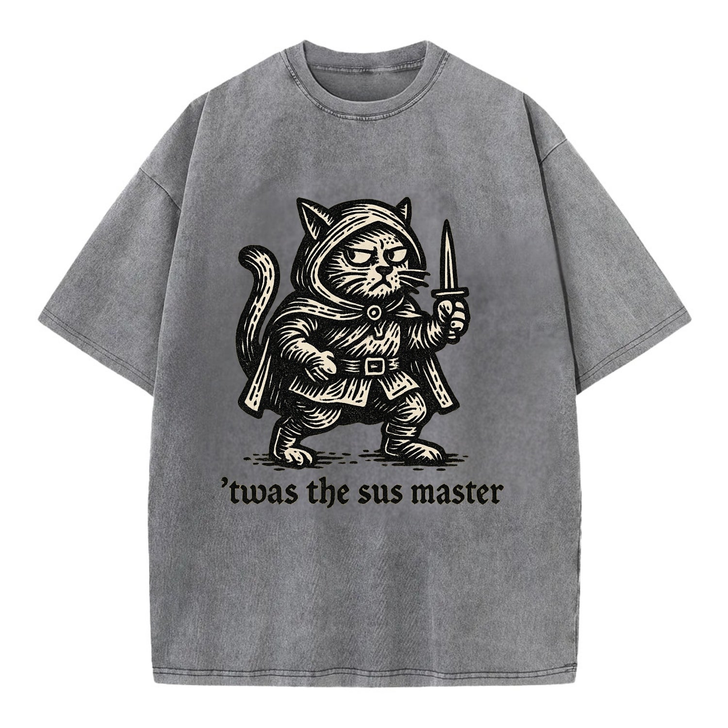 Sus Imposter Cat Spy  - Vintage T-shirt - Grey