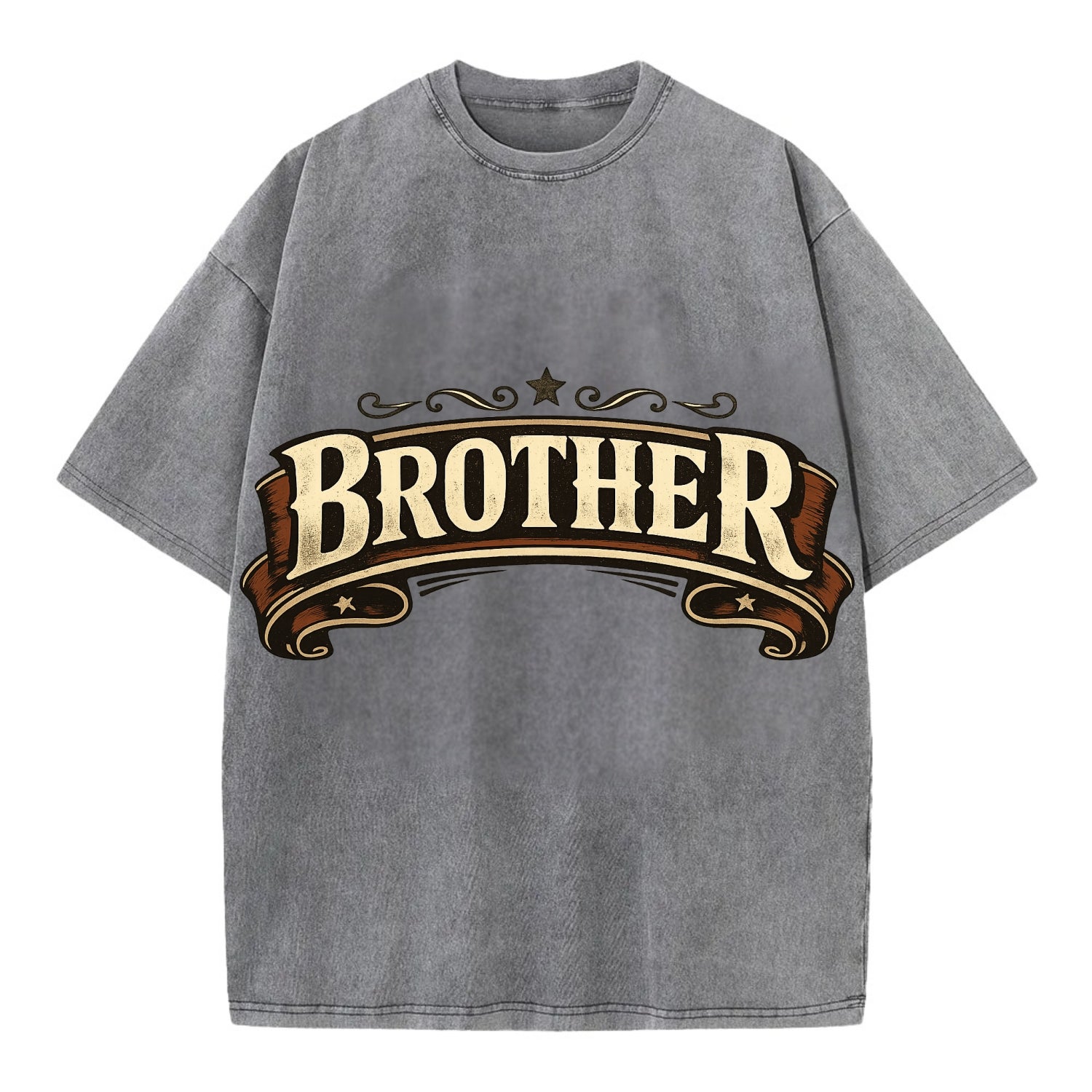 Bold typography design - "BROTHER" - male bond, brotherhood - Vintage T-shirt - Grey
