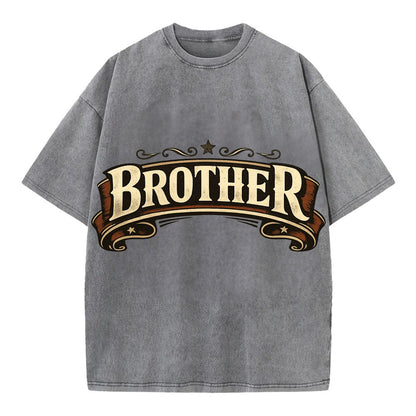 Bold typography design - "BROTHER" - male bond, brotherhood - Vintage T-shirt - Grey