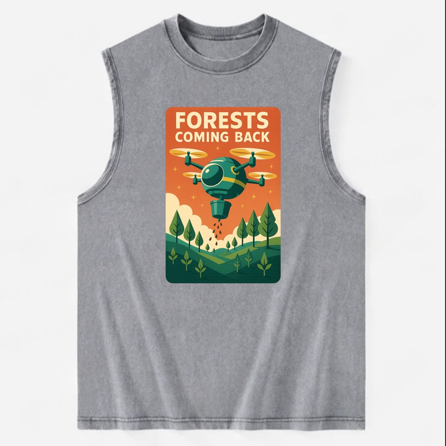 Reforestation drone planting millions of trees - "Forests Coming Back" - - Vintage Washed Tank - Grey