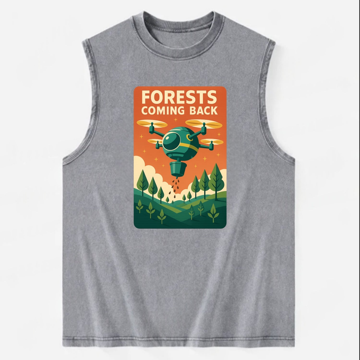 Reforestation drone planting millions of trees - "Forests Coming Back" - - Vintage Washed Tank - Grey