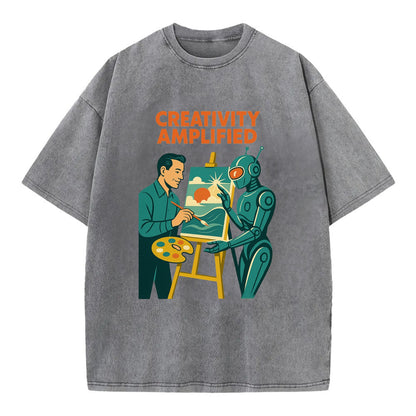 Artist and AI creating beautiful masterpiece together - "Creativity Amplified" - - Vintage T-shirt - Grey